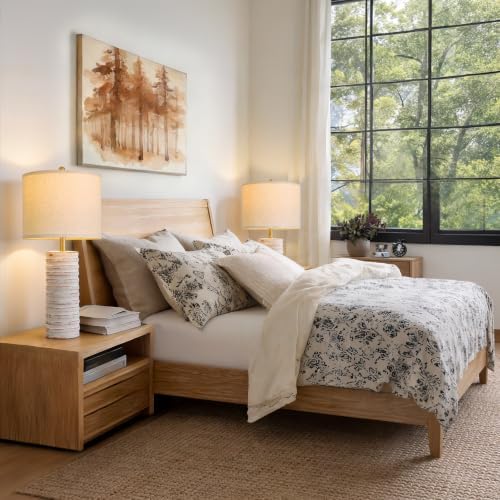 PoKat 27'' Tall Table Lamps for Living Room, Farmhouse Bedside Lamps Set of 2 for Bedroom, Rustic Ceramic Nightstand Lamps with Linen Lampshade Distressed Design for Office Entryway Hallyway (White) - Image 4