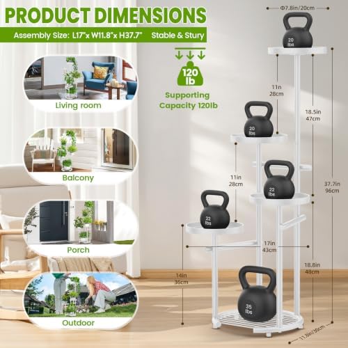TOSKING Tall 5-Tier Round Metal Corner Plant Stand Indoor, Anti-Tip, White - Image 4
