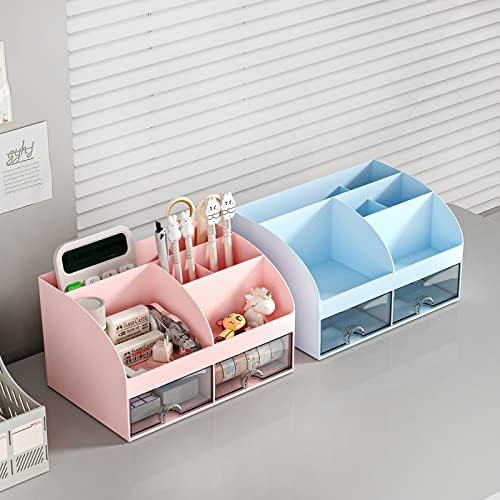 COMFYROOM Desk Organizer with 6 Compartments and 2 Drawers, Plastic Makeup Organizer, Pen Holder for Desktop Storage, Desk Organization for School, Home, Office Supplies (Pink) - Image 5