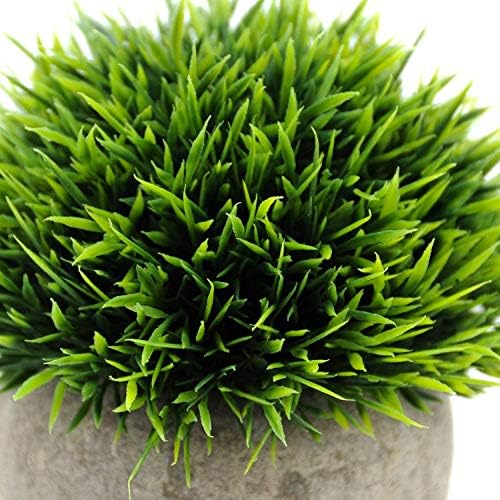Velener Mini Plastic Fake Green Grass Plant with Pot, Topiary Ball, Small Fake Plant, Round Paper-Mache Pot for Indoor Office, Kitchen, Bathroom and Living Room Decor - Image 2