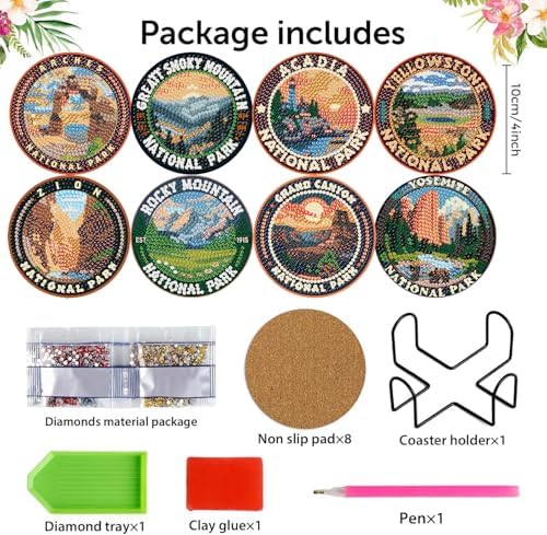 8 Pcs National park Diamond Art Coasters Kits,Diamond Painting Coasters ﻿ ﻿ - Image 4
