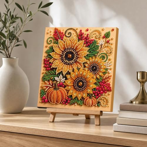DIY Pearl Painting Kit for Adults, Autumn Sunflowers Fall Art with Wood Frame, 20x20cm Self-Adhesive Pearl Diamond Craft, Autumn Wall Decor Gift for Women, Beginners Relaxing Hobby Kit - Image 7