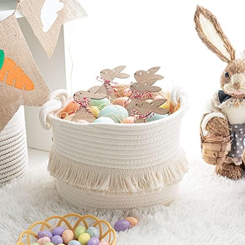 CherryNow Small Woven Rope Baby Basket with Tassel, 9.5" x 7", Off-White - Image 2