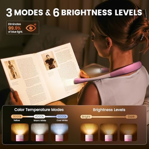 Glocusent Reading Light,Pink Neck Light,80-hr Rechargeable Book Light - Image 2