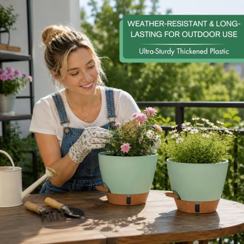 5-Pack Self Watering Pots for Ourdoor/ Indoor Plants 10/9/8/7/6.5 Inch - Image 2