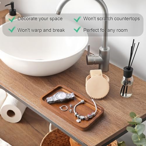 ALELION 6" Small Tiny Bathroom Vanity Tray for Counter - Acacia Wood Dish Soap Dispenser Tray for Kitchen - Decorative Tray for Kitchen Dresser Tops Perfume Jewelry - Image 7