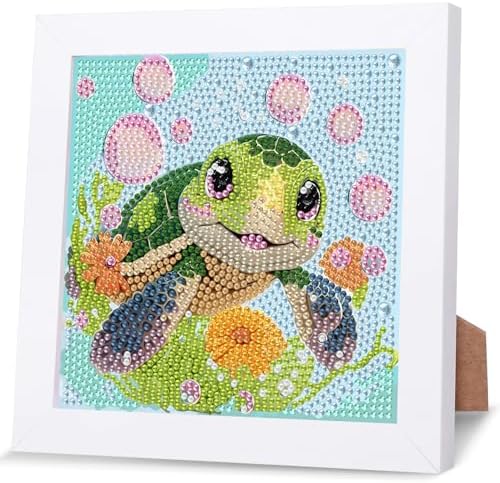 GHHKUD Turtle Diamond Art Painting Kits for Adults with Frame, Diamond Art Animals Crafts for Ages 4-6-8-12, Easy to DIY Gem Painting Gifts Home Wall Decor 15x15cm (Beautiful Packages) by GHHKUD