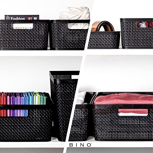 BINO | Woven Plastic Basket | Medium (Black), 4-Pack | THE JUTE COLLECTION | Home Organization, Space - Saving Storage, Stylish Design | Jute Basket | Plastic Storage Basket - Image 4