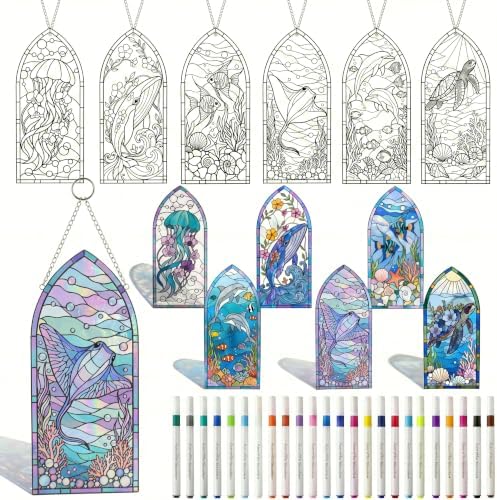 30 Pcs Suncatchers Crafts Kit DIY Paint Art, Ocean Frame by Humyoun