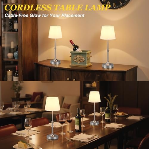 Kakanuo Rechargeable Cordless Table Lamp Silver - 2 Pack 4000mAh Battery Operated Lamp, 3000K Warm Light, Touch Control Stepless Dimming, for Bedside, Dining Table, Home Decor - Image 6