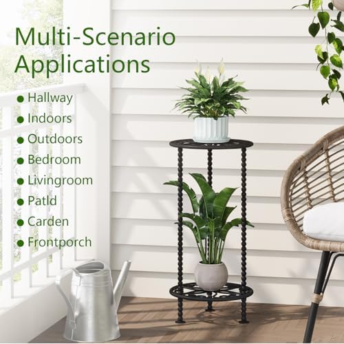 YINMIT Plant Stand Indoor, 2 Tier Small Plant Stand, 23" Tall Metal Spindle Poles Plant Stands, Corner Flower Pot Stand, Plant Tables Indoor (Flower Black, 23.2 In) - Image 4