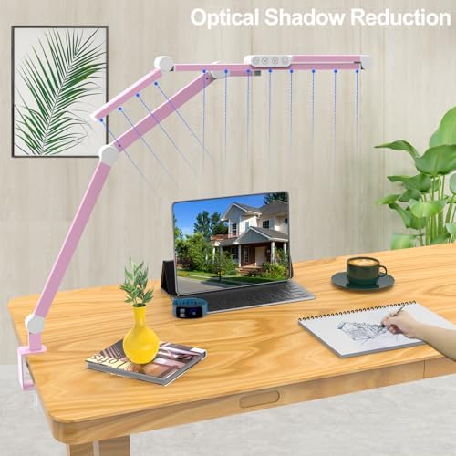Micomlan Architect Desk Lamp for Home Office, Pink Desk Lamp with Clamp for Working, 24W Bright Rotatable Led Table Light Stepless Dimming Tempering Wide Computer Light for Crafting Puzzle Hobby - Image 6