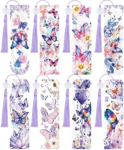 8PCS Diamond Painting Art Bookmarks,Cute Acrylic Bookmarks Crafts Kits Gifts with Pendants for Adult Women Book Lovers (Butterfly) by Unknown