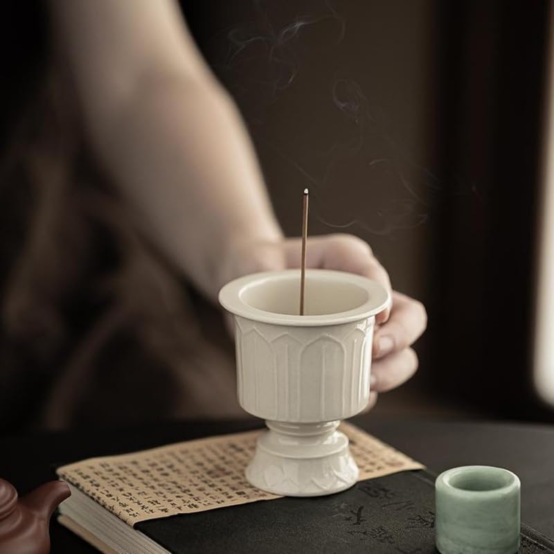 Incense Holder Modern Minimalist Circular Incense Stick Burner for Cones or Sticks for Yoga & Meditation, Enhance Atmosphere,Ceramic Ash Catcher White-8 - Image 3
