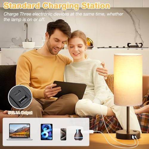 Dicoool 17.4" Bedside Lamp for Bedroom - Dimmable Touch, USB A+C, AC Outlet - Image 5