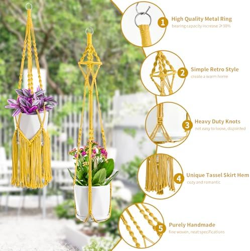 SFENNGPET Macrame Plant Hangers, 6Pack Hanging Planters for Indoor Plants - Image 2
