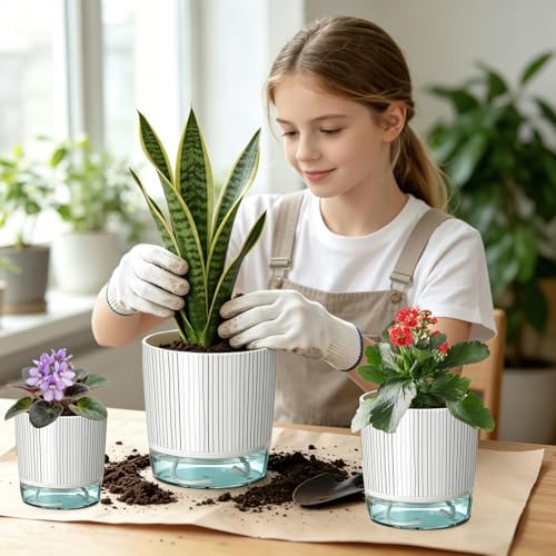 Self Watering Planters Set of 3, 4/5.5/6.3 Inch Plastic Indoor Flower Pot - Image 7