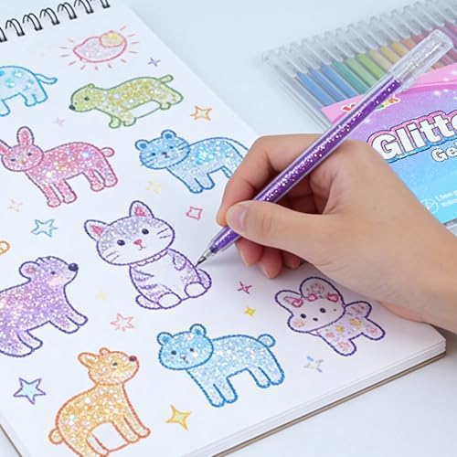 24 Colors Glitter Gel Pens Set with A5 Sketchbook (50 Sheets 120gsm) - Image 3