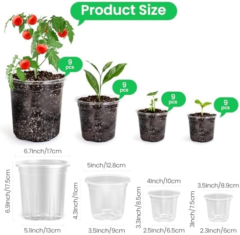 Bluepro Clear Nursery Pots with Drainage Holes, 3.5/4/5/7 Inch, 36-Pack - Image 2