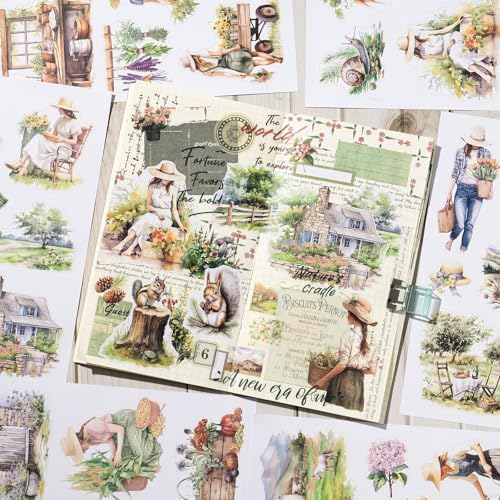 YagCu Countryside Journaling Stickers, Junk Journal Sticker for Adults, 20 Sheets Pre-Cut Stickers, Vintage Ephemera Scrapbooking Supplies, Craft Arts - Image 2