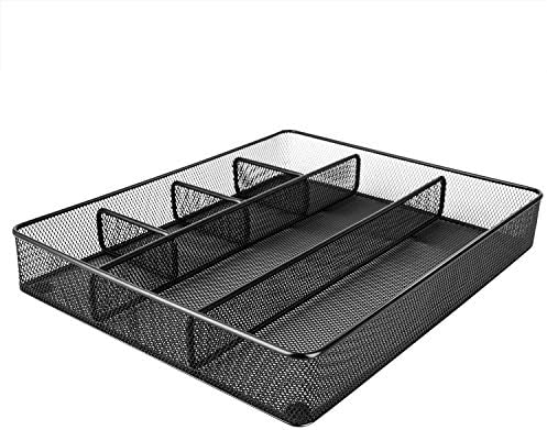Amazon Basics Mesh Desk Drawer Organizer with 6 Compartments, Non-Slip Office Supplies Storage for Pens and Accessories, Black by AmazonBasics