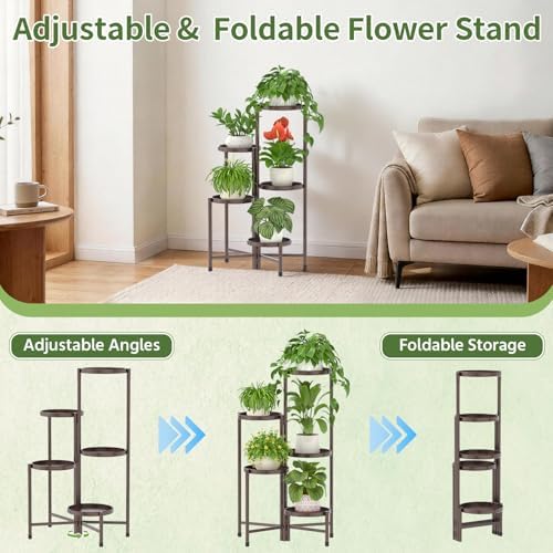 LASZOLA Plant Stand Indoor with 10 Inch Large Metal Tray, 5 Tier Bronze - Image 5