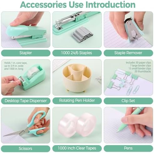 SKYDUE Teal Office Supplies Set, Office Desk Accessories 10Pcs, Pencil Holder for Desk, Stapler, Tape Dispenser, Scissors, Clips and 1000pcs Staples, School Supplies for Teacher - Image 4