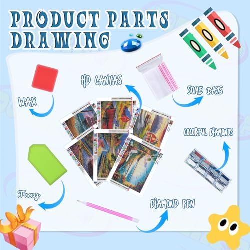 DOZEEZOP 6-Pack Diamond Art Kit for Adults, 5D Diamond Painting 16x12 Inch - Image 3