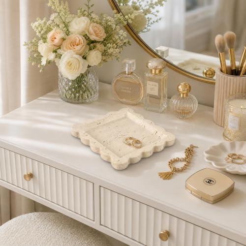 Decorative Scalloped Tray - Travertine Stone Inspired Jewelry Tray - Image 5