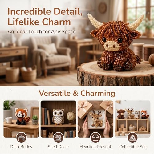 LSMARZJZ 3D Beaded Animal Kit for Adults & Beginners, Complete Bead Embroidery Kit for DIY Crafting and Stress Relief, for Desktop Home Decor and Thoughtful Gifts, with Instructions (Set A) - Image 3
