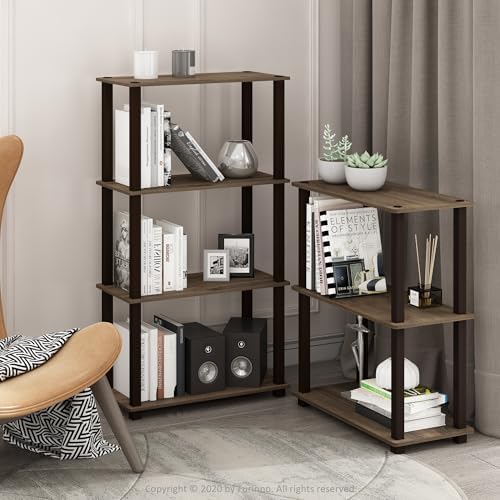 Furinno TURN-S-TUBE Storage Shelves, 3-Tier Book Shelf, Corner Shelf, Toolless Open Shelves, for Organization and Storage, Living Room, Garage, Home Office, Walnut - Image 2