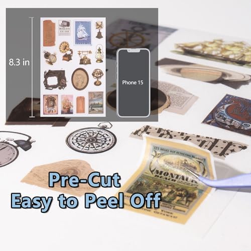 YagCu Junk Journal Sticker Book, Retro Era Washi Stickers, Pre-Cut Ephemera Scrapbook Supplies for Adults, Journaling and Scrapbooking Materials, Decorative Bullet Planner DIY Arts Craft - Image 6