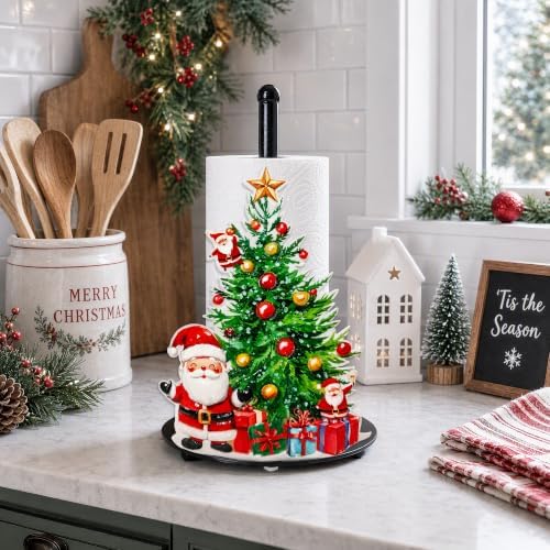 Christmas Tree Paper Towel Holder, Santa Claus Xmas Trees Decor for Countertop Cute Vintage Home Table Accessories, Housewarming Birthday Gifts - Image 5
