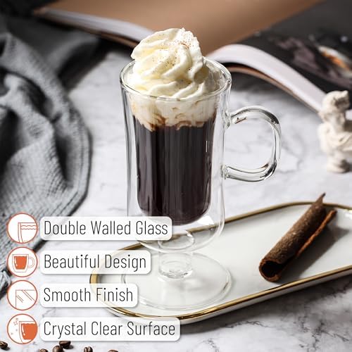 BTaT- Double Walled Glass Irish Coffee Mugs, 10 oz, Set of 4, Glass Coffee Cups with Handle, Insulated Clear Irish Coffee Mug for Hot and Cold Beverages, Cappuccino, Latte, Americano, Microwave Safe - Image 4
