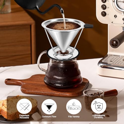 Pour Over Coffee Dripper, EVOCMORE Stainless Steel Reusable Filter - Image 2