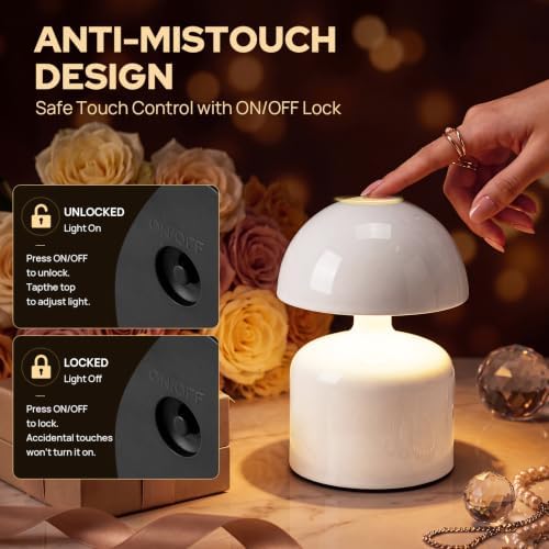 Mini Mushroom Rechargeable Table Lamp Cordless, White - Image 5