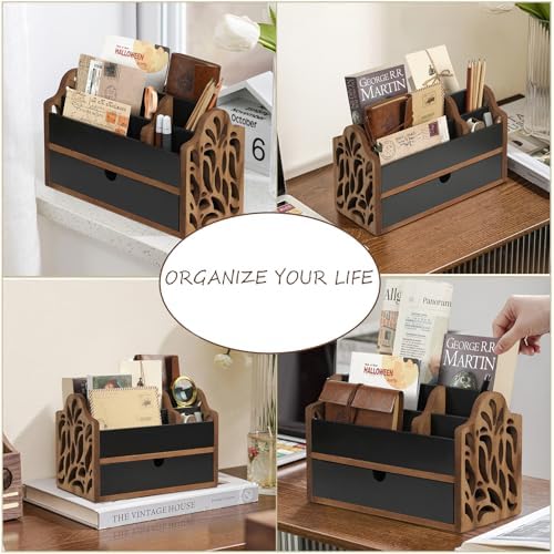 Desk Organizer with Drawer Wood File Office Mail Organizer Countertop - Image 6