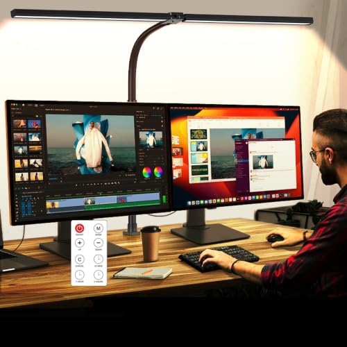 LED Desk Lamp with Clamp, Dual Head Monitor Light, Remote by MACASA