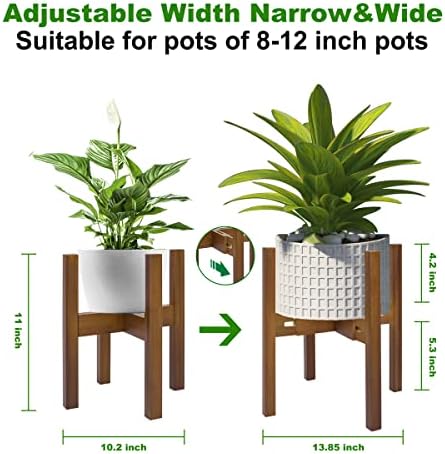 Rnined Adjustable Plant Stand Indoor,Bamboo Mid Century Modern Plants Stands, Stable Plant Holder,Fit 8 9 10 11 12 inch Pots (Pot & Plant Not Included) - Image 3