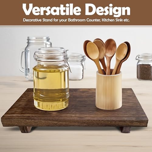 Rustic Pedestal Stand - Handmade Small Wood Tray - Soap Tray for Kitchen Sink, Bathroom (Brown, 12 x 7 x 1.5 Inch) - Image 5