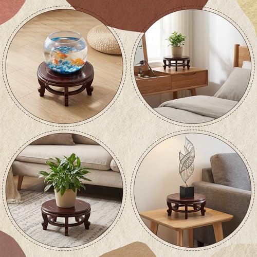 10 Inch Wooden Plant Stand Indoor Chinese Vase Fishbowl Display Stands Round Asian Style Wood Tall Planter Display for Home Indoor Plants Outdoor Decoration - Image 4