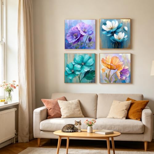 Canrichshop 6 Pack Paint by Numbers Kit for Adults,Framed Adults Painting by Numbers Kits with Wooden Easel, DIY Flowers Acrylic Oil Painting Number Kits for Wall Decor 8x8 inch - Image 5
