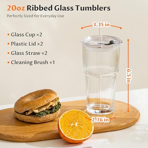 20oz Iced Coffee Cups with Lids, Glass Coffee Cups with Lids and Straws, 2P - Image 6