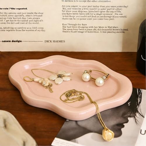 Ceramic Jewelry Tray, Cute Cloud Tray Jewelry Dish, Pink Trinket Dish, Ring Holder for Vanity Bathroom Nightstand Decor, Small Ring Dish Birthday Gifts for Women, Jewlery Plate for Candles - Image 2