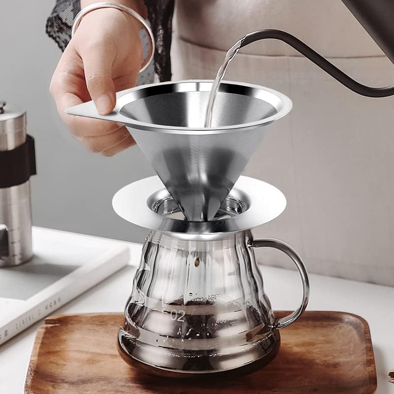LHS Pour Over Coffee Dripper Reusable Coffee Filter Paperless Coffee Filter Stainless Steel Pour Over Coffee Maker Cone Coffee Dripper for 1-2 Cup,Silver - Image 7