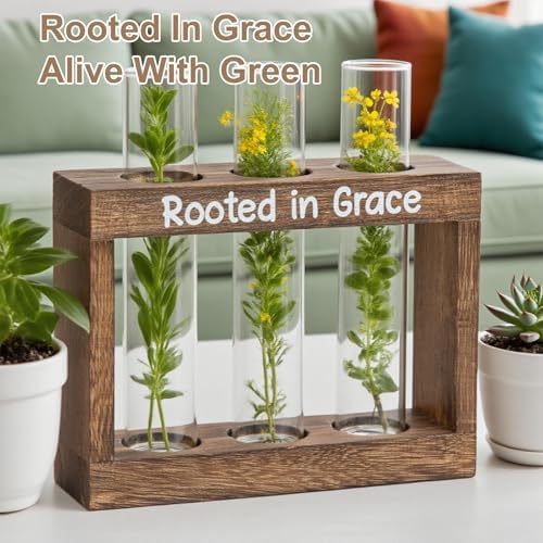 Rooted in Grace Propagation Station – Wooden Plant Holder with 3 Glass Vases, Indoor Rooting Station for Cuttings, Christian-Inspired Gift for Women, Birthday, Housewarming, Plant Lover Décor - Image 5
