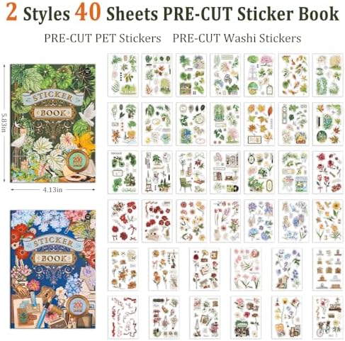 2 Sets 400+ PCS Stickers for Scrapbooking, Self-Adhesive Scrapbook Stickers Supplies Journal, Plants Vintage Aesthetic Sticker Art Diary Card Craft Gifts Planner Notebook,Spring&Flower - Image 2