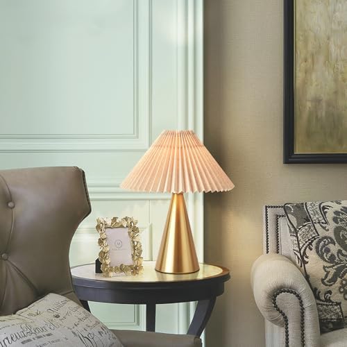Ziqqeelam Gold Touch Control Table Lamp, Pleated Table Lamp,Brass Gold Bedroom Lamps for Nightstand, Small Scalloped Lamp Shade Table Lamps for Small Spaces for Bedroom,Living Room - Image 6