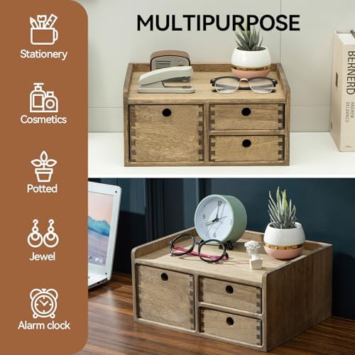 KIRIGEN Wooden Desk Organizer with 3 Drawers and Top Tray, Brown DT1D3C-DBR - Image 5