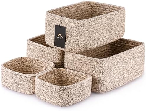 5-Pack Small Woven Rope Storage Baskets, 2 Sizes Organizer Bins by Unknown